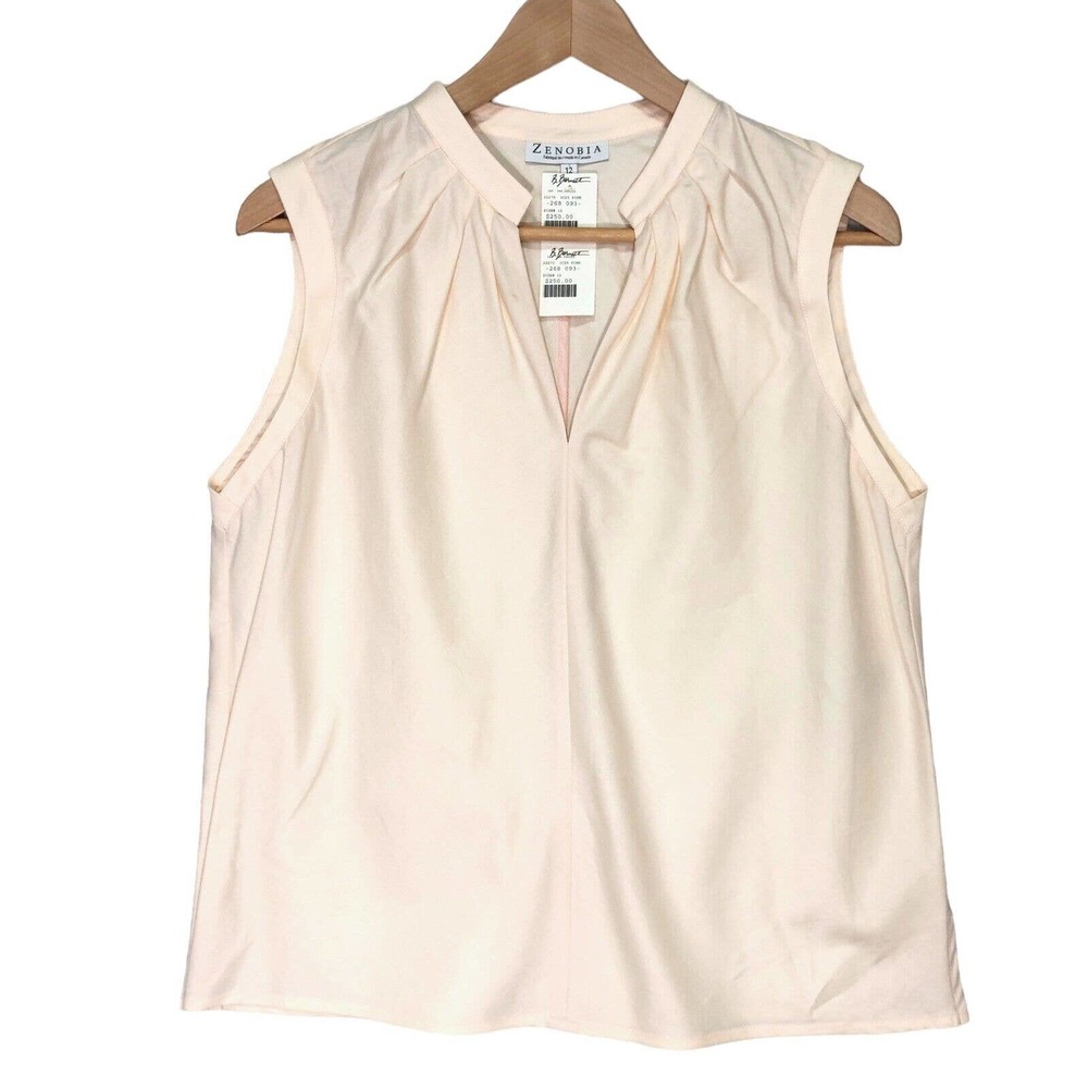Zenobia Womens Size 12 Sleeveless Top Popover V Neck Cotton Shirt Blush Pink